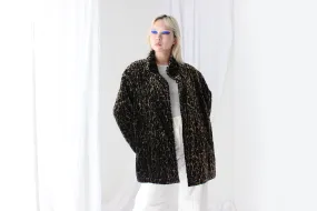 80s PURE SILK VELVET Quilted Puffer Coat in Leopard Print
