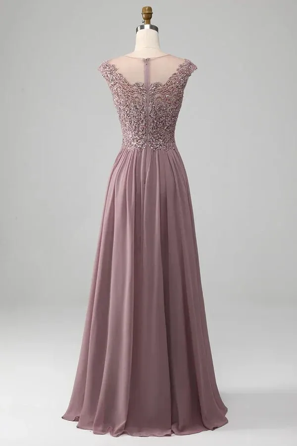 A-Line Lace arrangement Pleated long skirt Beaded  Mother of the Bride Dresses