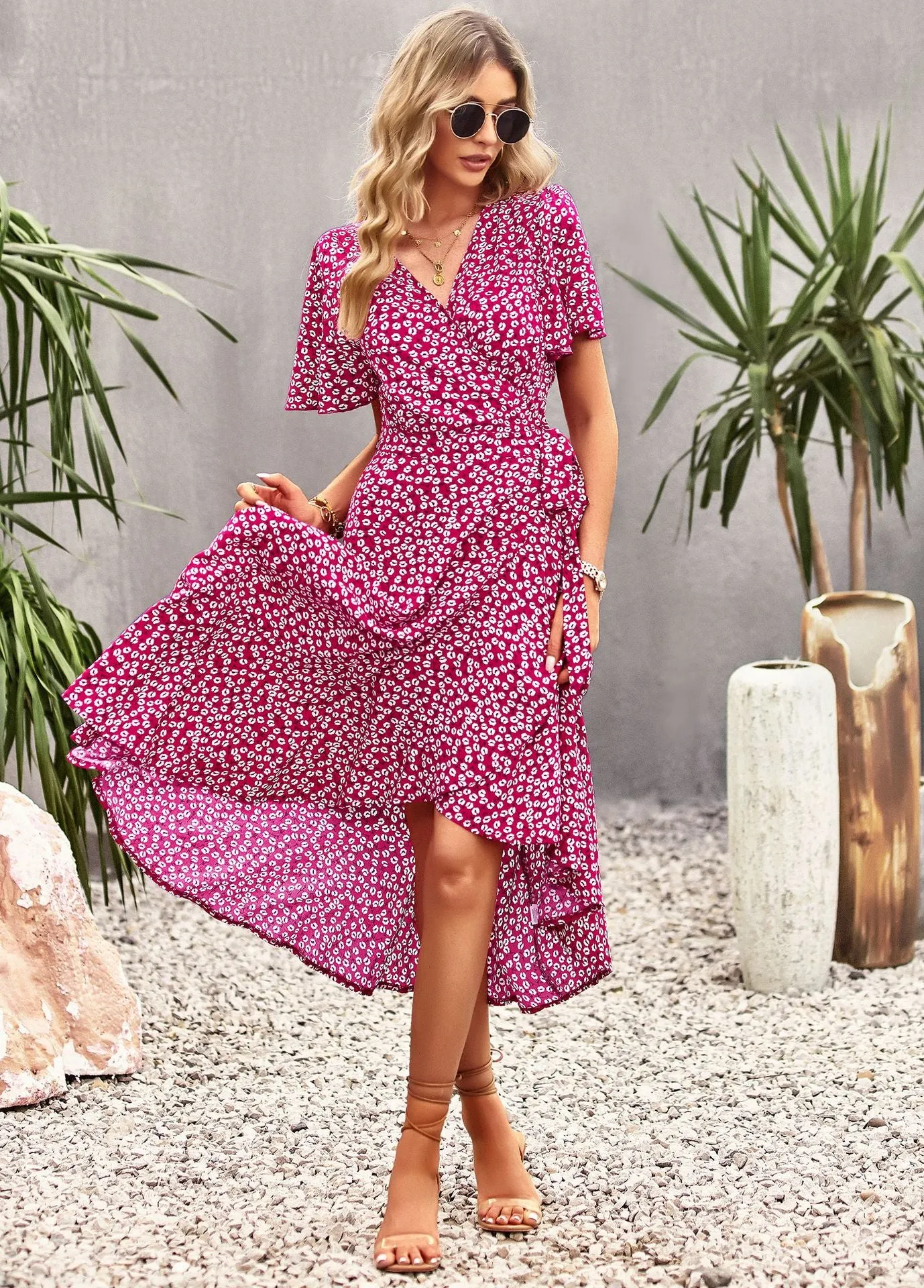 A-line V-neck Wrapped Dress