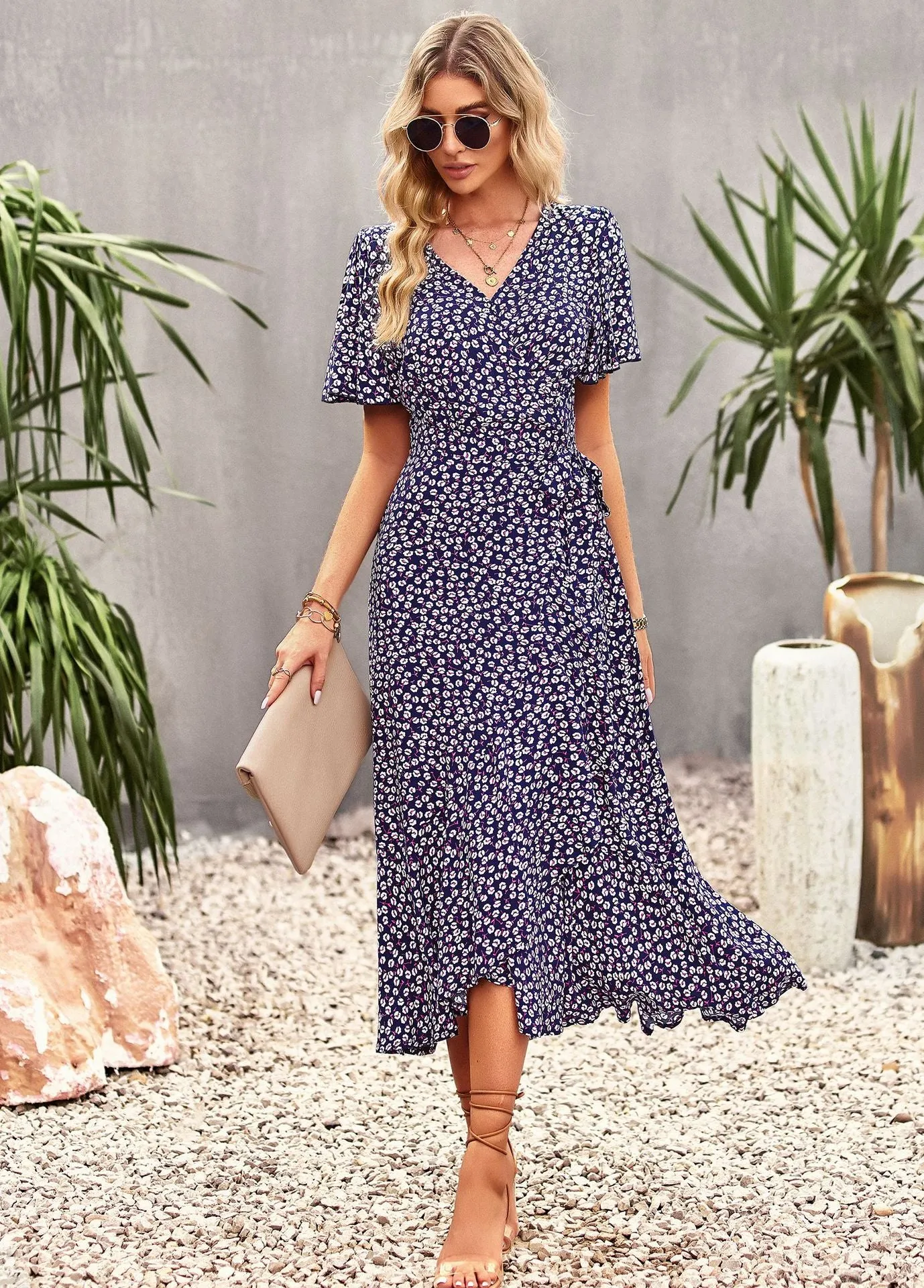 A-line V-neck Wrapped Dress
