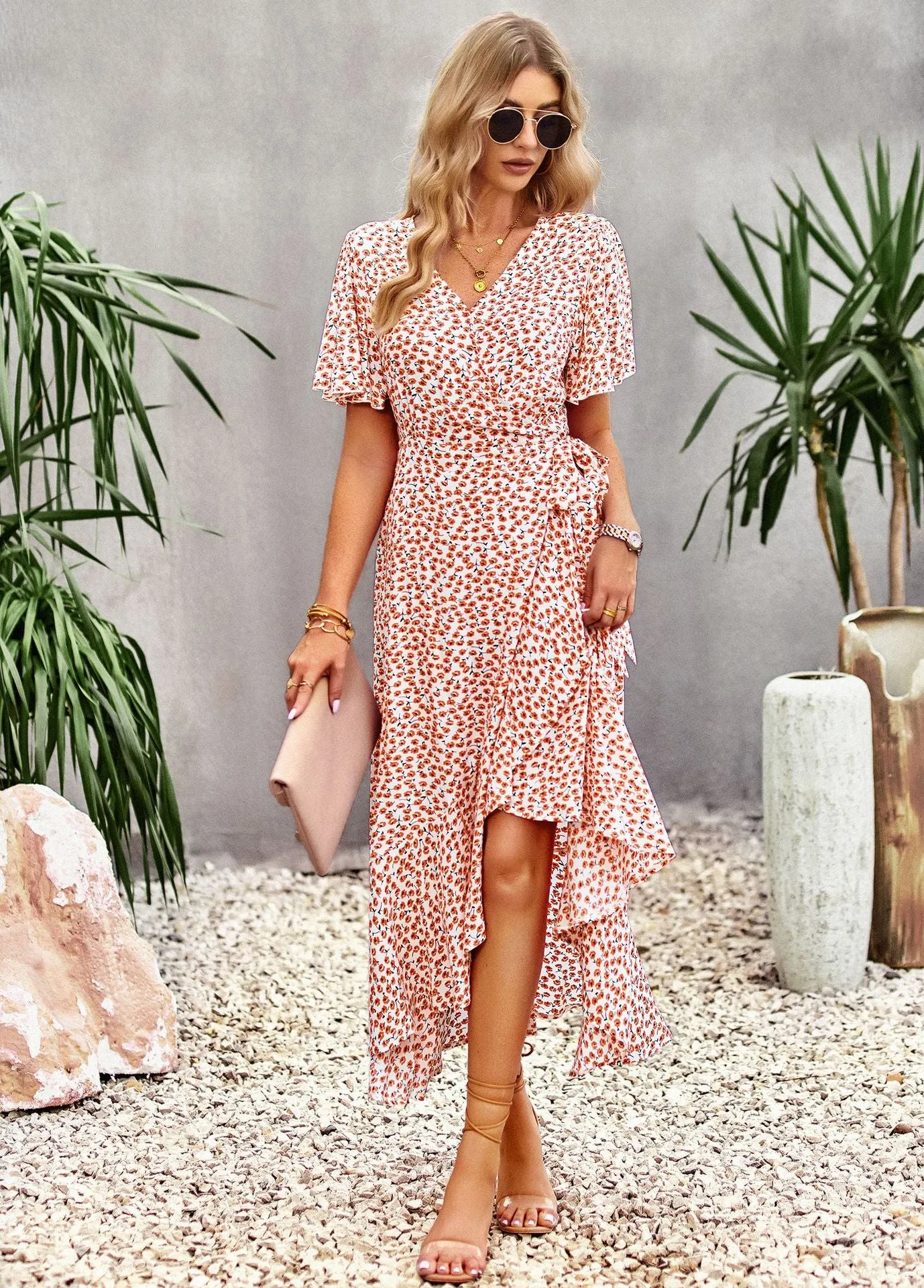 A-line V-neck Wrapped Dress