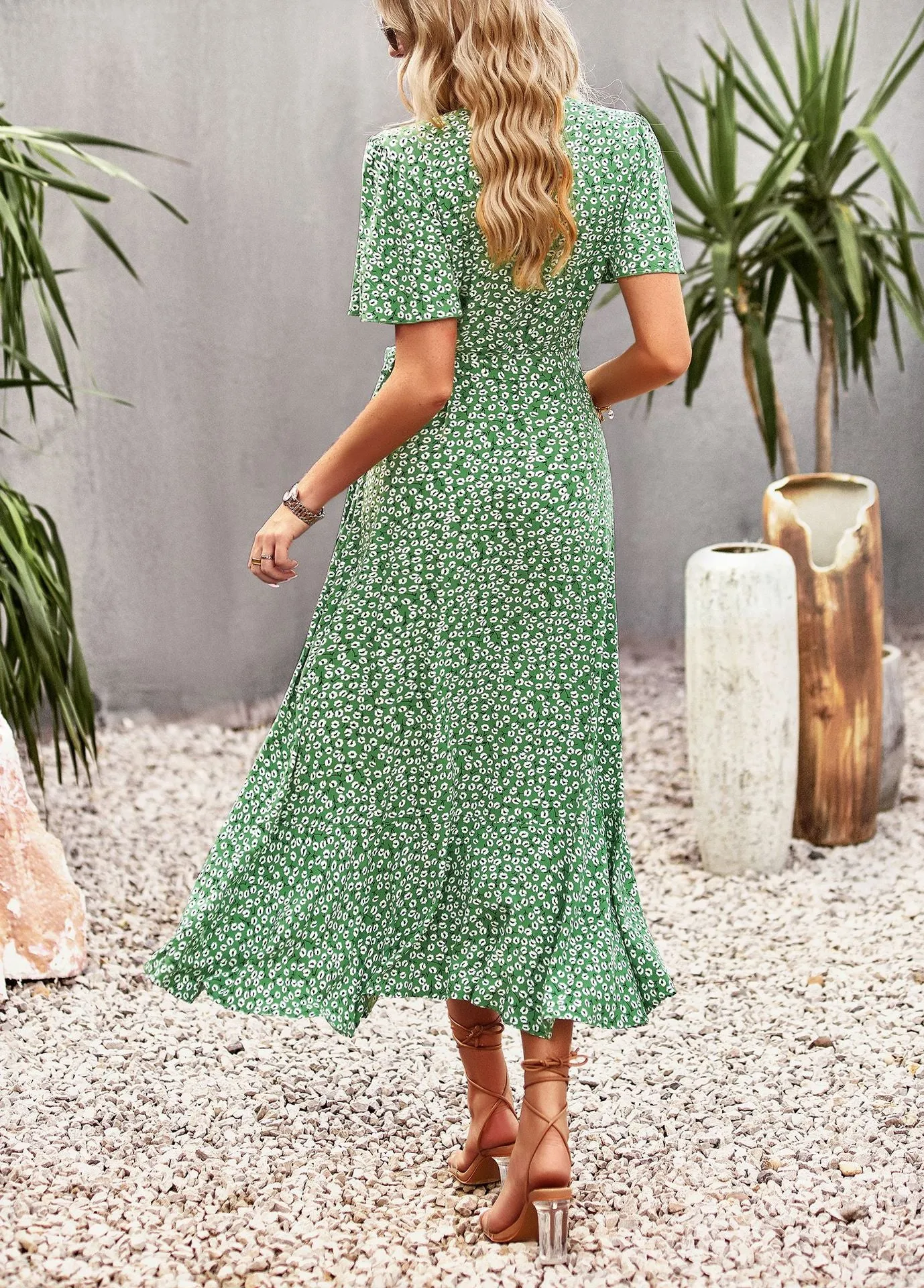 A-line V-neck Wrapped Dress
