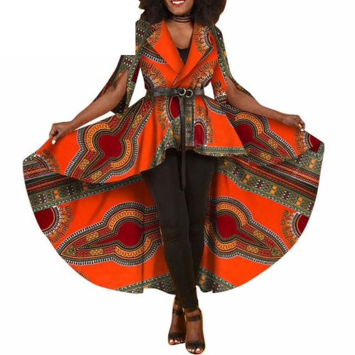 African Dashiki Print Dresses For Women Maxi Outwear Trench Coat X11505