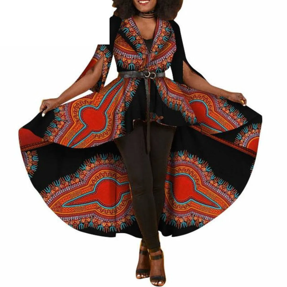 African Dashiki Print Dresses For Women Maxi Outwear Trench Coat X11505