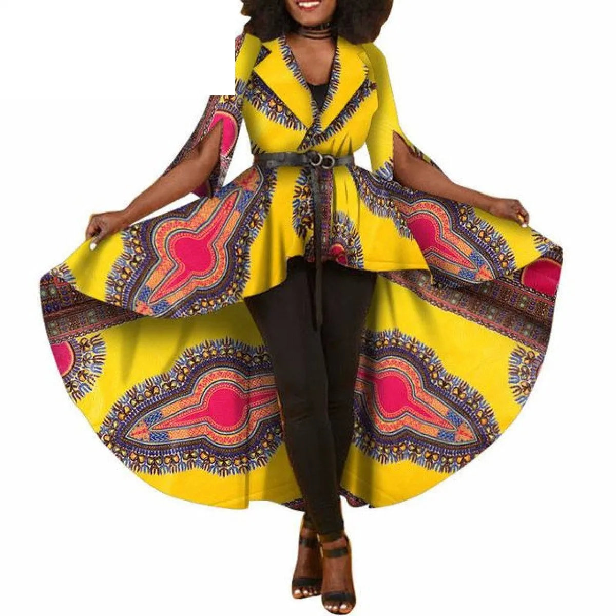 African Dashiki Print Dresses For Women Maxi Outwear Trench Coat X11505