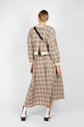 Beige and brown checked maxi skirt