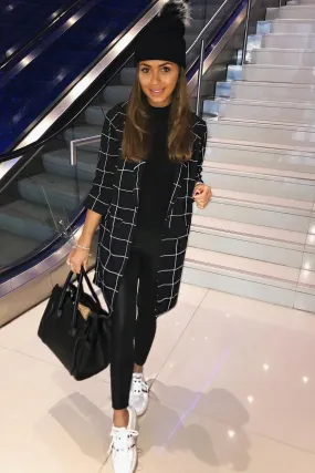 Black Check Long Blazer - Kerrie