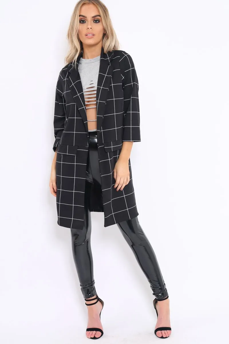 Black Check Long Blazer - Kerrie