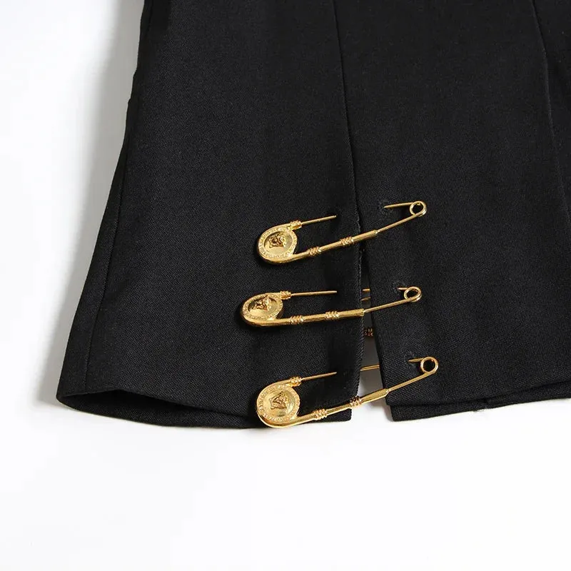 Black Loose Fit Hollow Out Pin Spliced Jacket Blazer