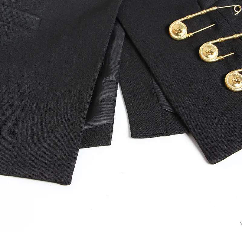 Black Loose Fit Hollow Out Pin Spliced Jacket Blazer