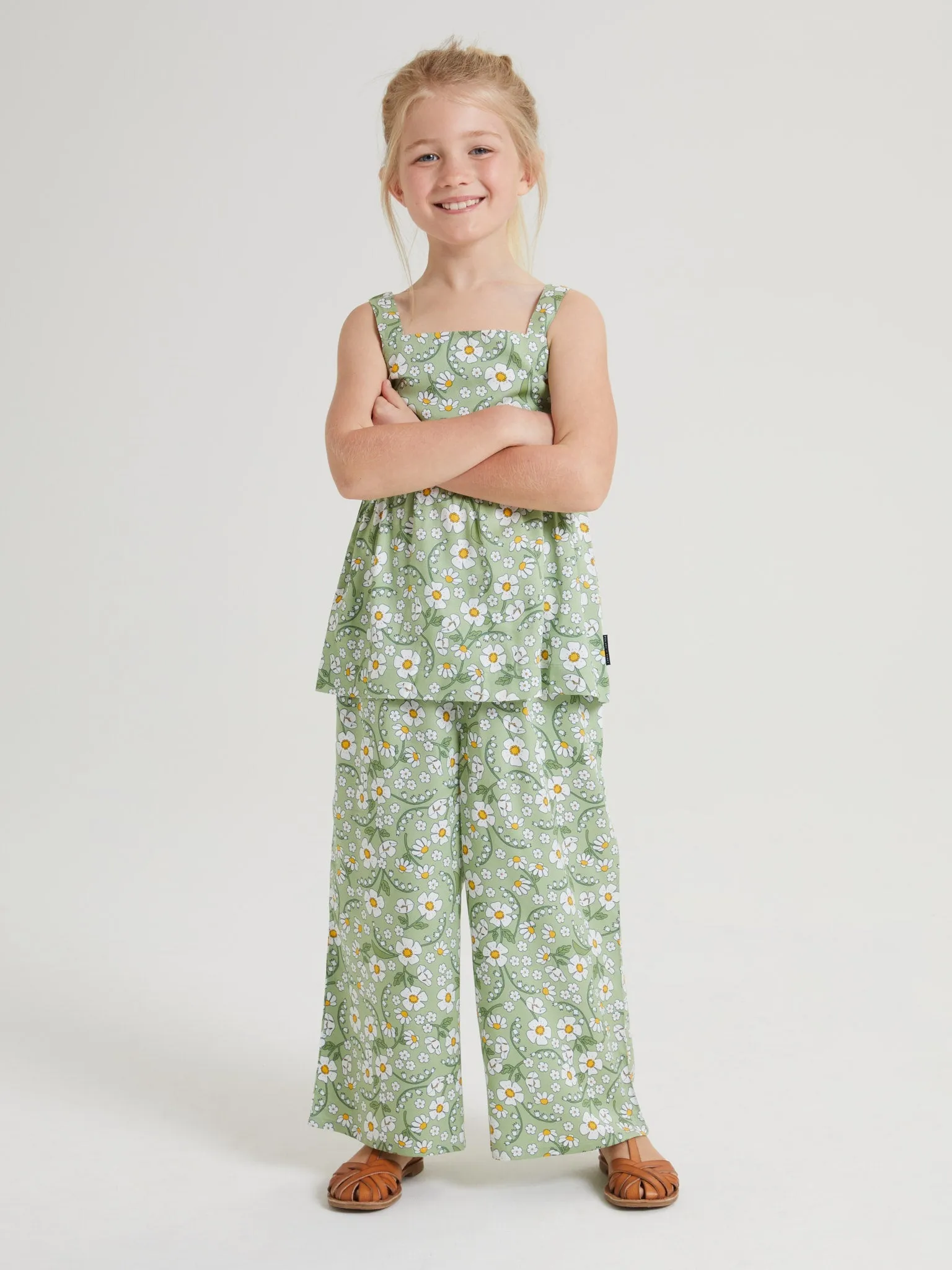 Daisy Print Wide Leg Kids Trousers