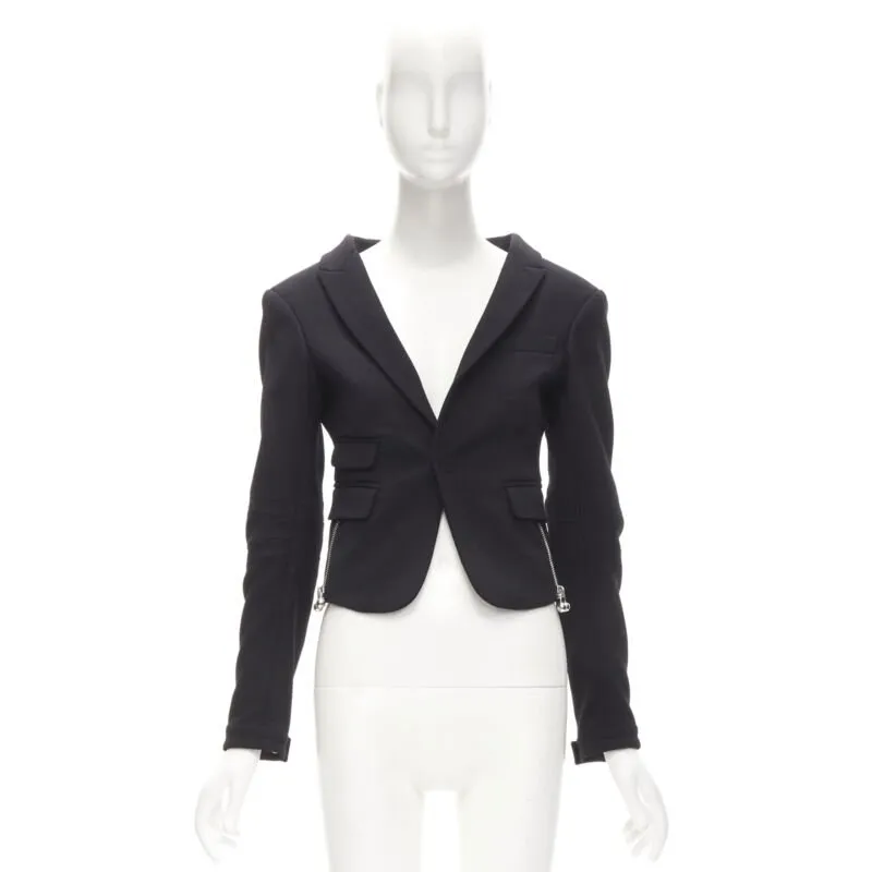 DSQUARED2 silver punk Barbell Piercing zipper black cropped blazer S