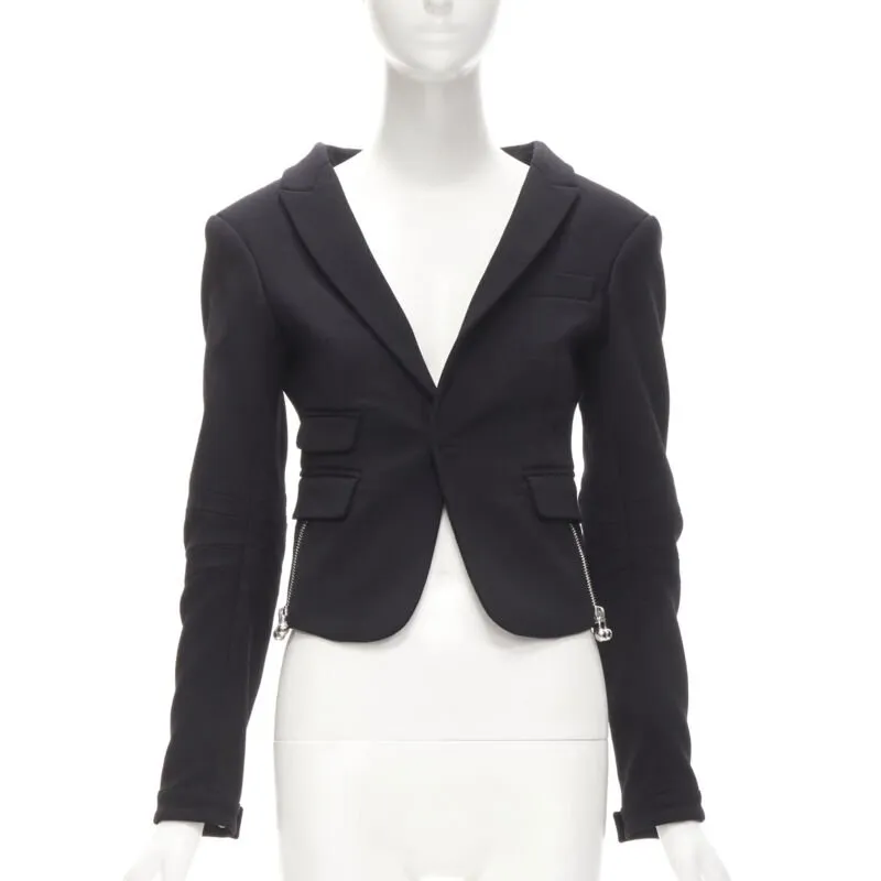 DSQUARED2 silver punk Barbell Piercing zipper black cropped blazer S
