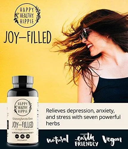 Joy-Filled | 100% Plant-Based Supplement for Anxiety & Depression Relief | Helps Relax The Mind, Boosts Mood, Relieve Stress | Contains 7 Powerful Herbs, Non-GMO, 60 Vegan Capsules