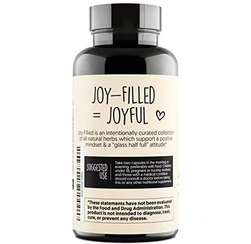 Joy-Filled | 100% Plant-Based Supplement for Anxiety & Depression Relief | Helps Relax The Mind, Boosts Mood, Relieve Stress | Contains 7 Powerful Herbs, Non-GMO, 60 Vegan Capsules
