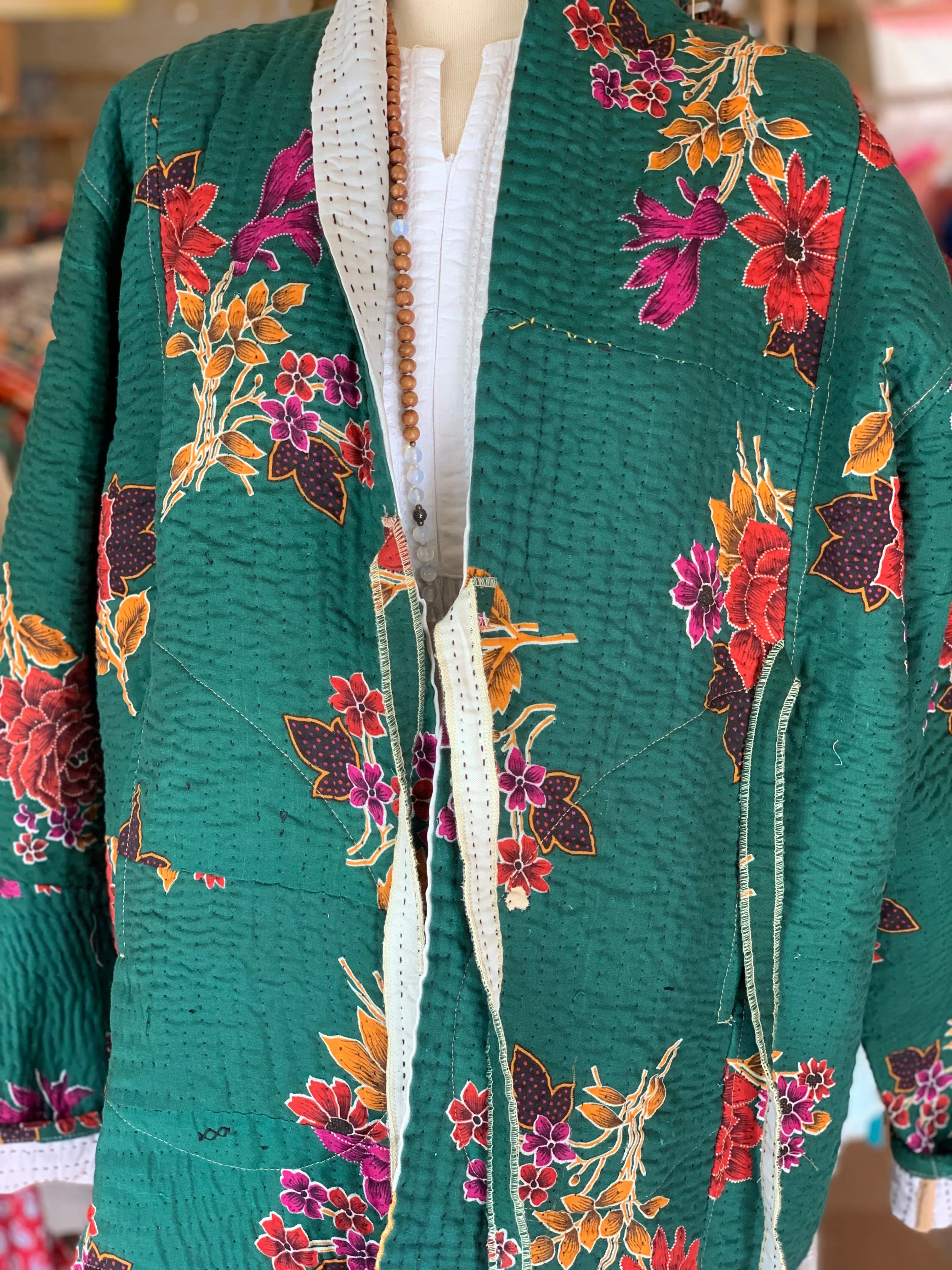 Kimono  Kantha textiles no 5 boho  jacket 🧥green