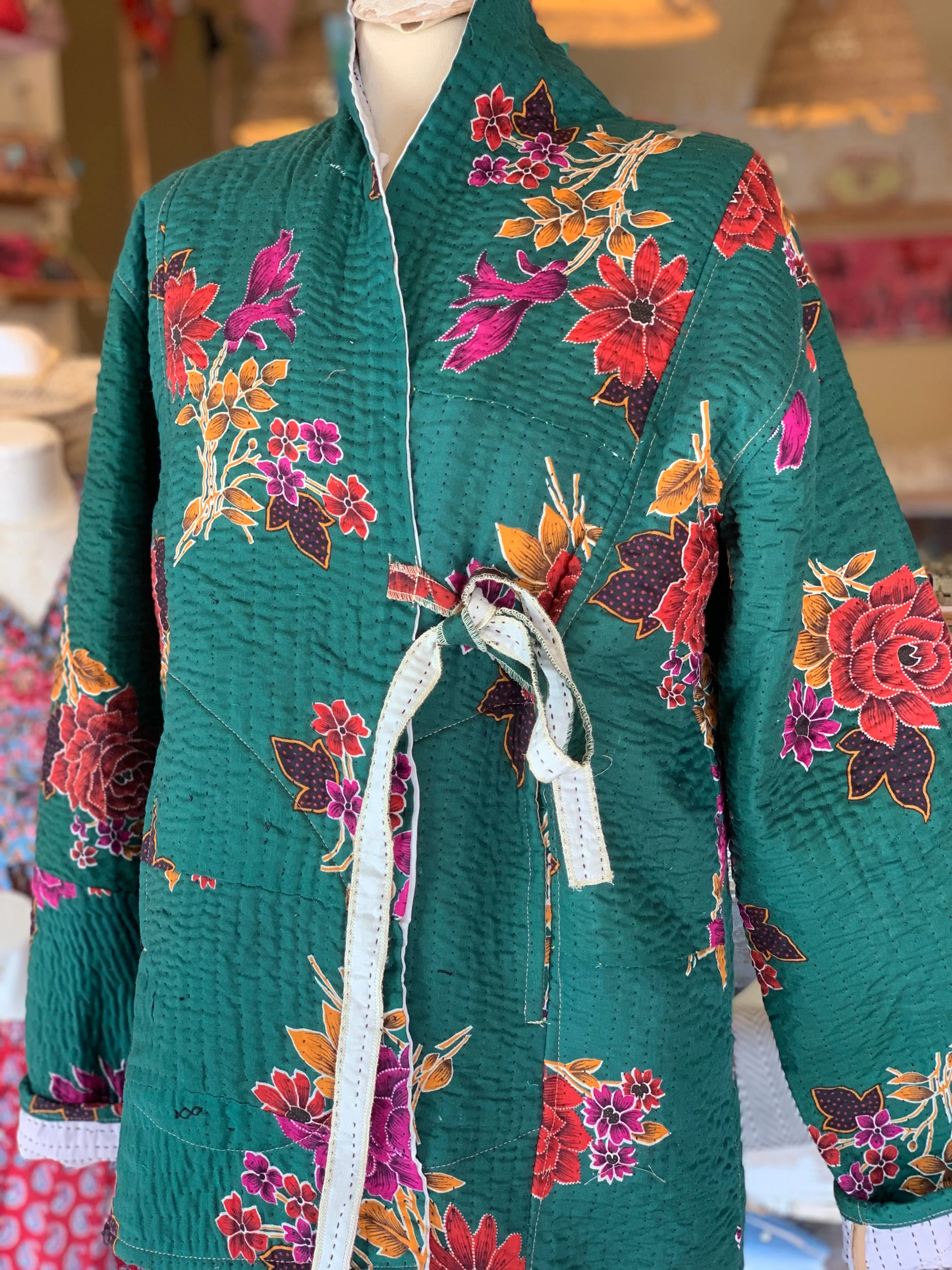 Kimono  Kantha textiles no 5 boho  jacket 🧥green