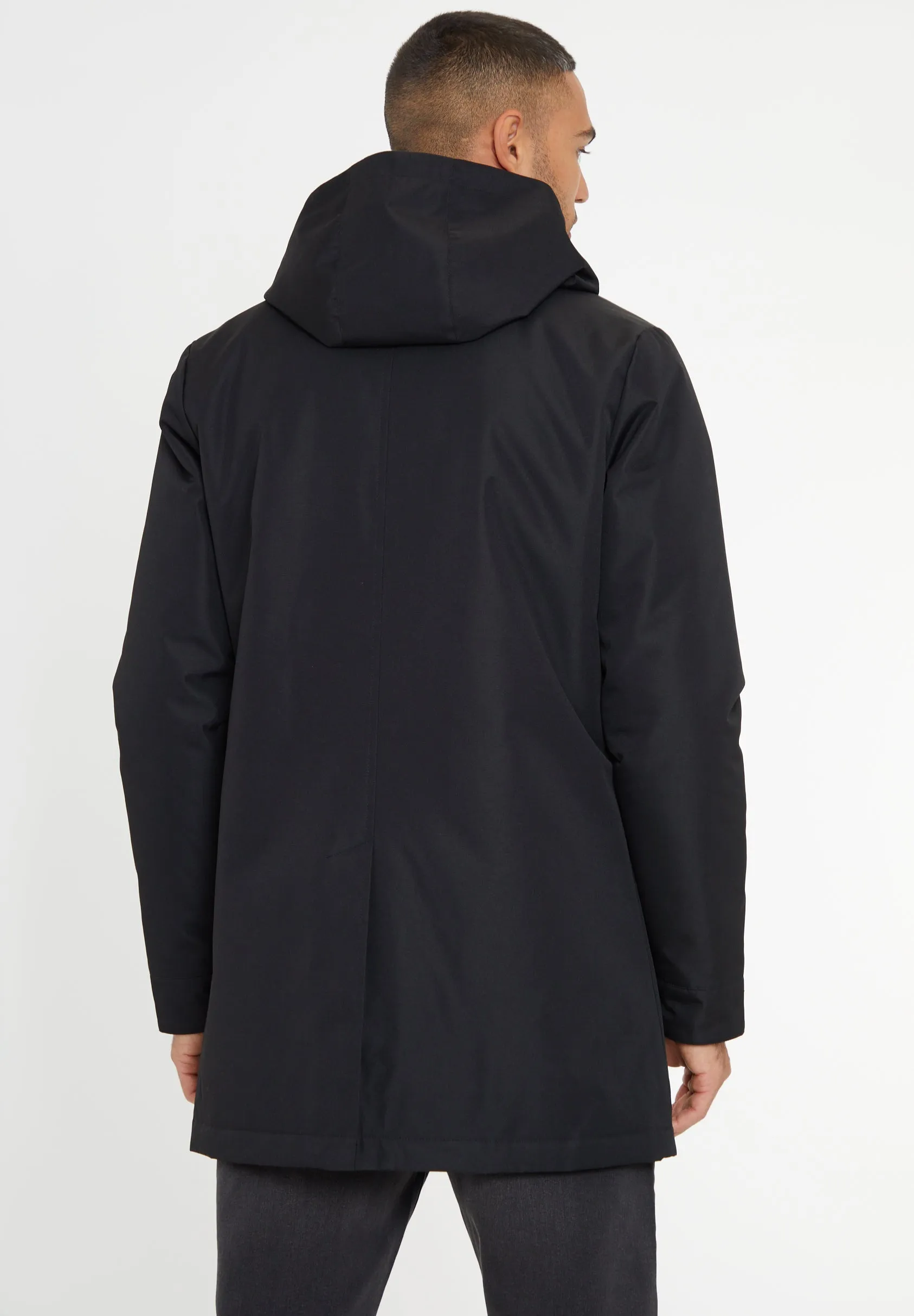 Men's Black Showerproof 2-in-1 Mac with Concealed Hood