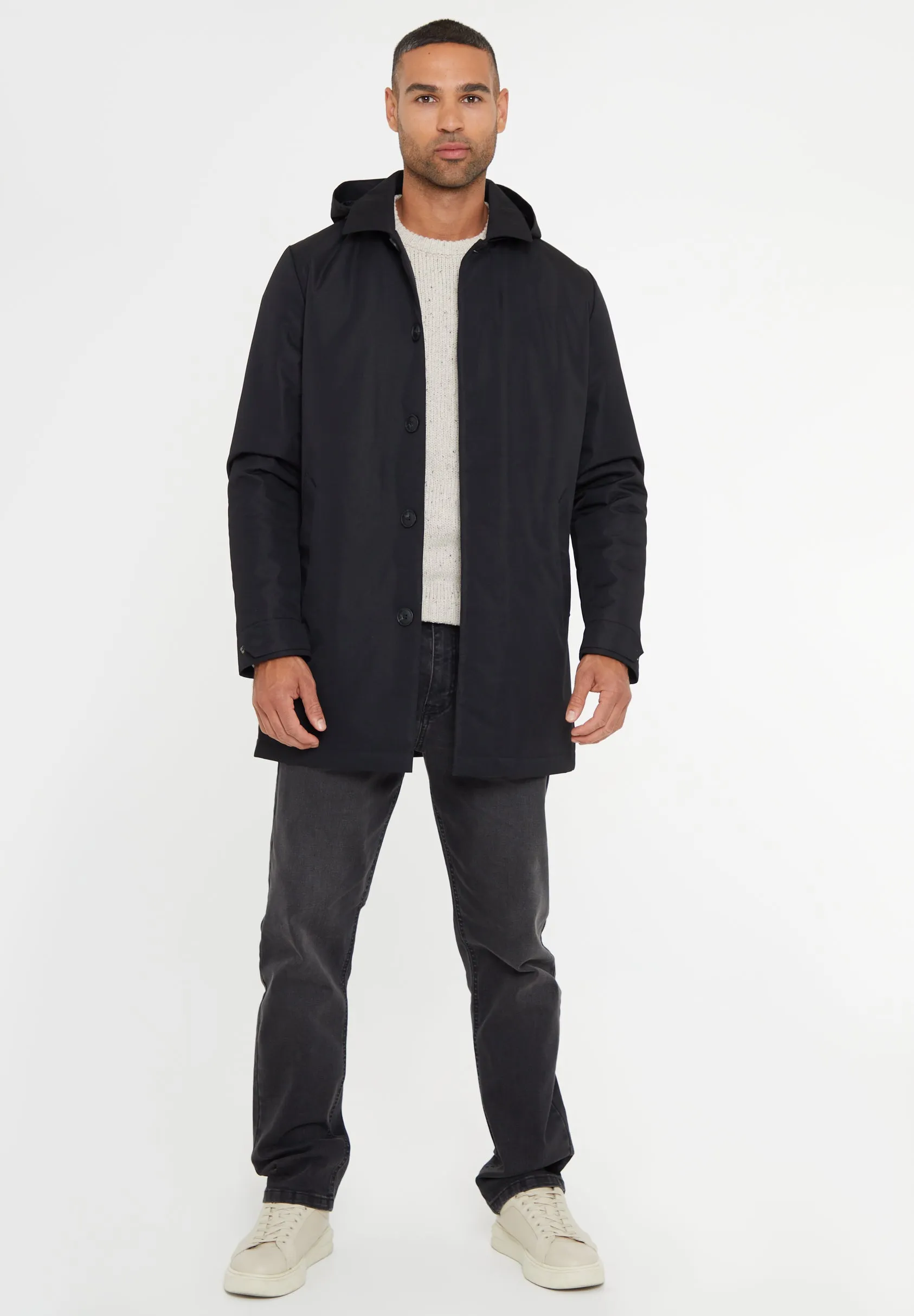 Men's Black Showerproof 2-in-1 Mac with Concealed Hood