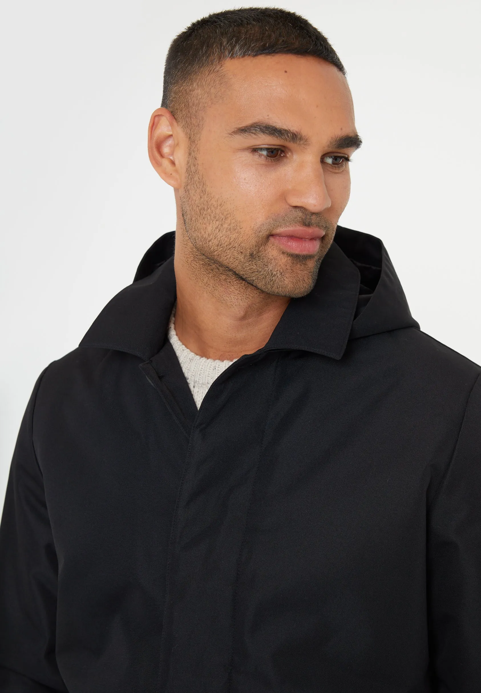 Men's Black Showerproof 2-in-1 Mac with Concealed Hood