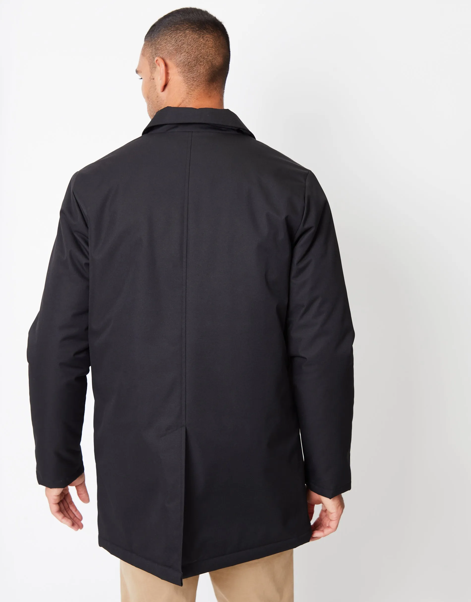 Men's Black Showerproof Button Up Collared Mac