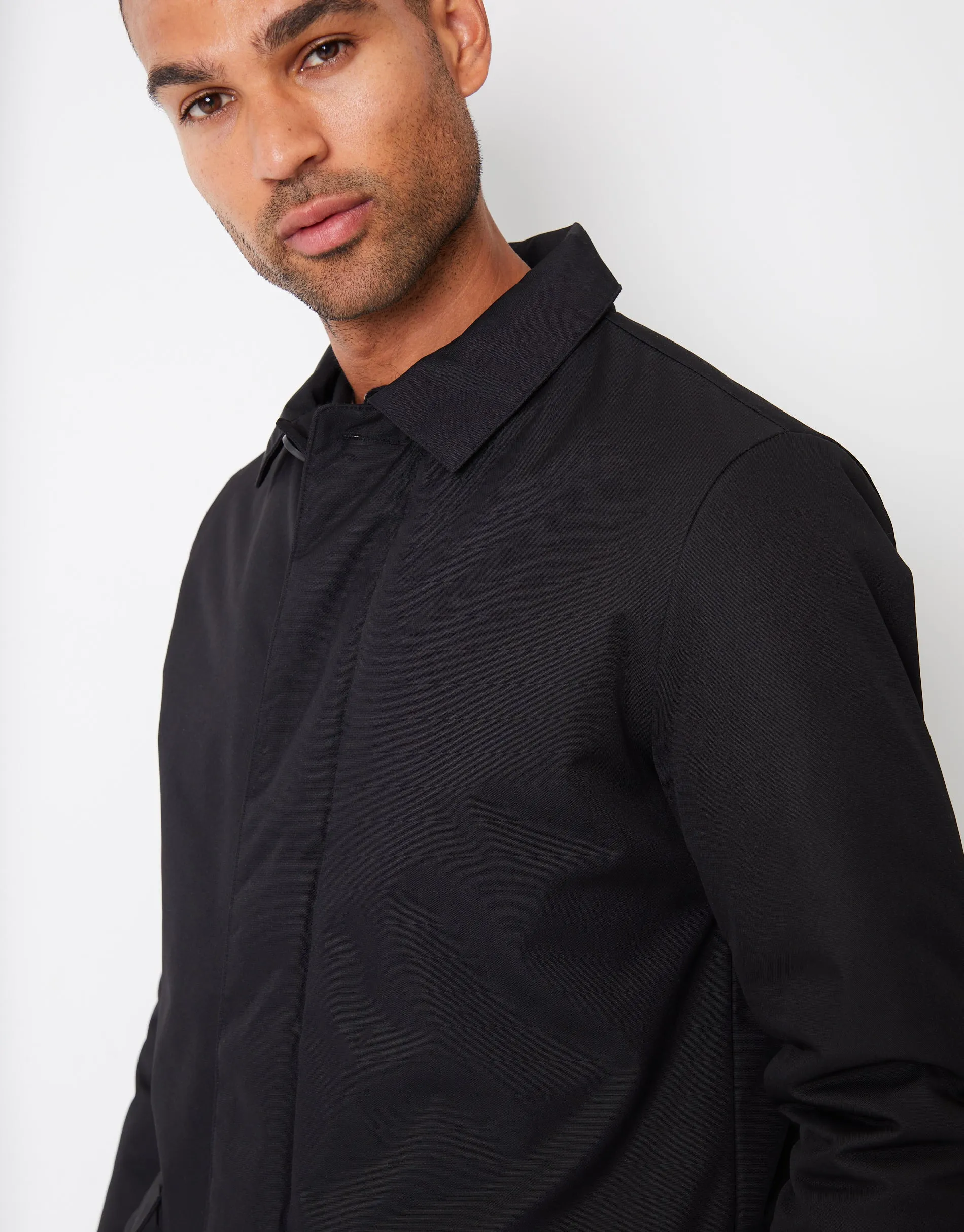 Men's Black Showerproof Button Up Collared Mac