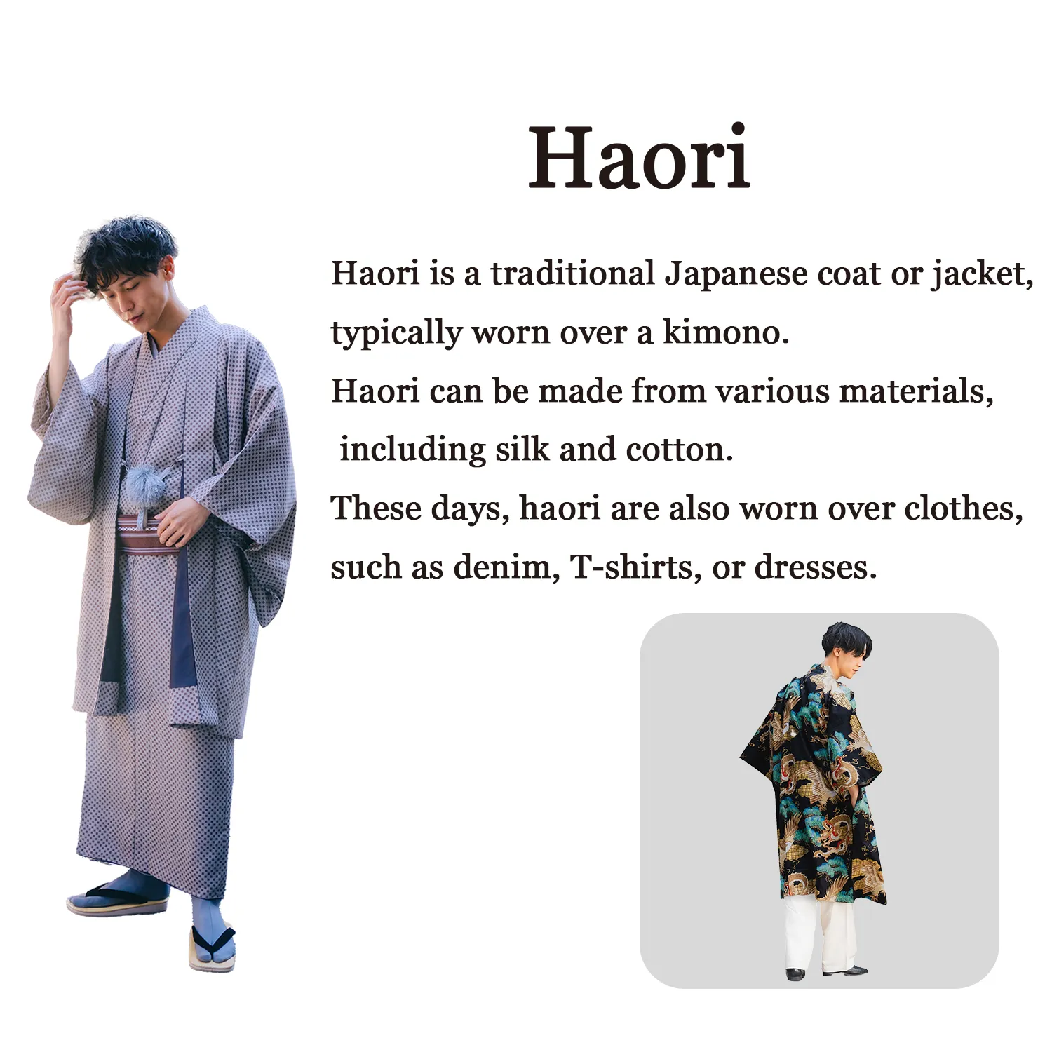 Men's Japanese Kimono Haori, Coat : Black and Grey striped *L size