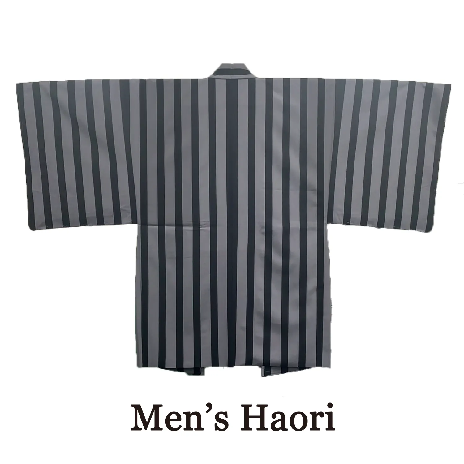 Men's Japanese Kimono Haori, Coat : Black and Grey striped *L size