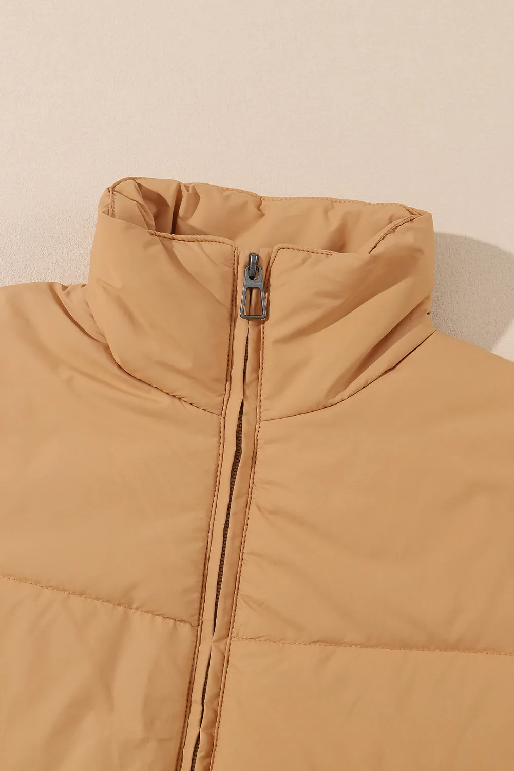 Moss Green Solid Zip Up Pocketed Puffer Coat