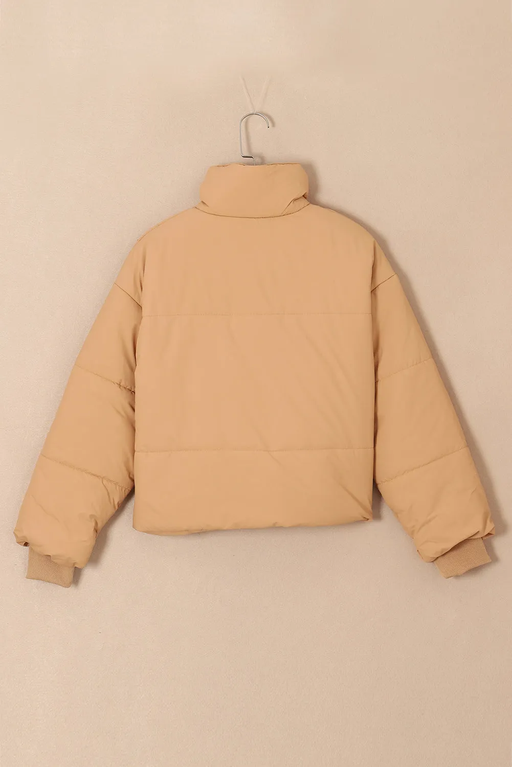 Moss Green Solid Zip Up Pocketed Puffer Coat