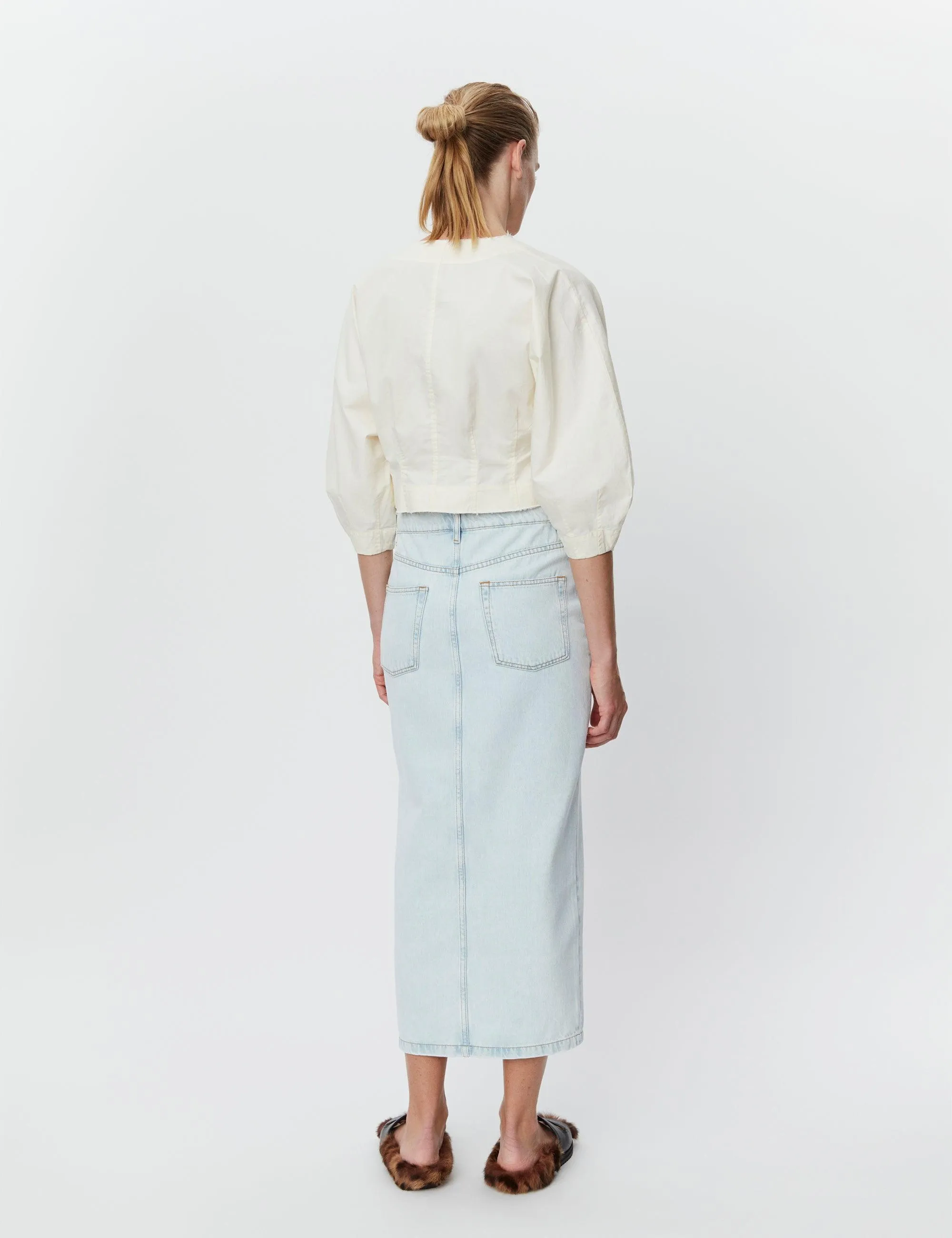 Niki Bleached Denim Maxi Skirt