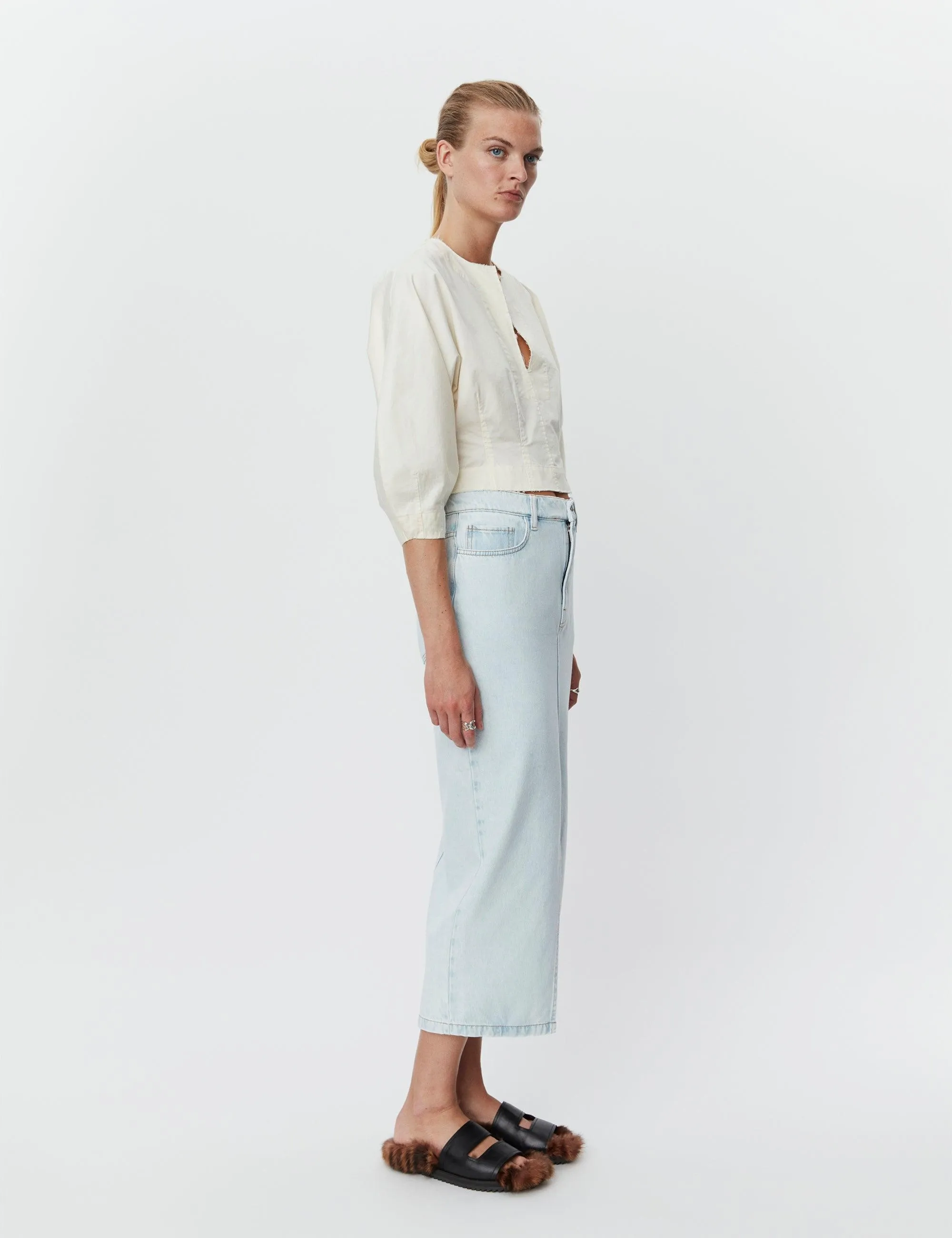 Niki Bleached Denim Maxi Skirt