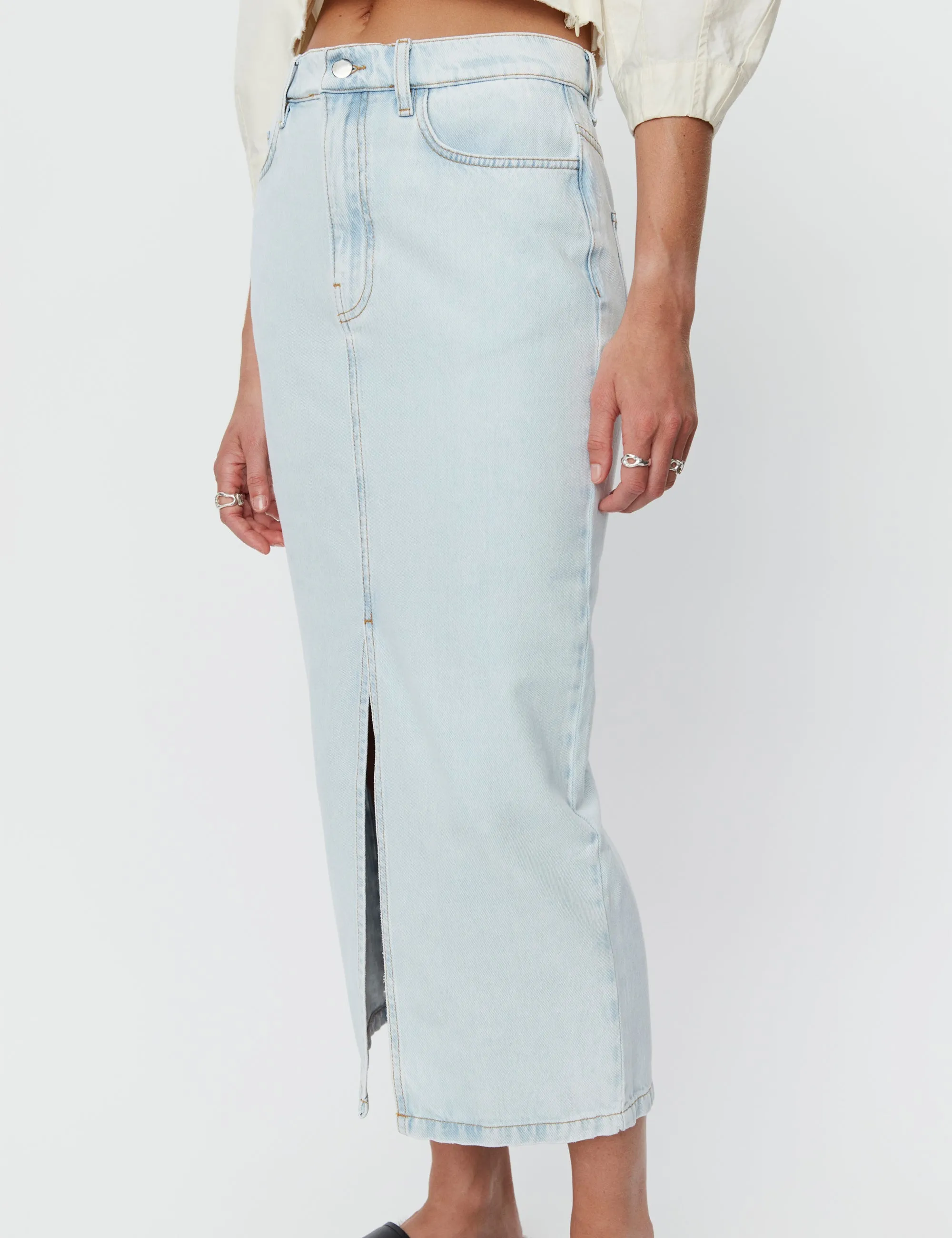 Niki Bleached Denim Maxi Skirt