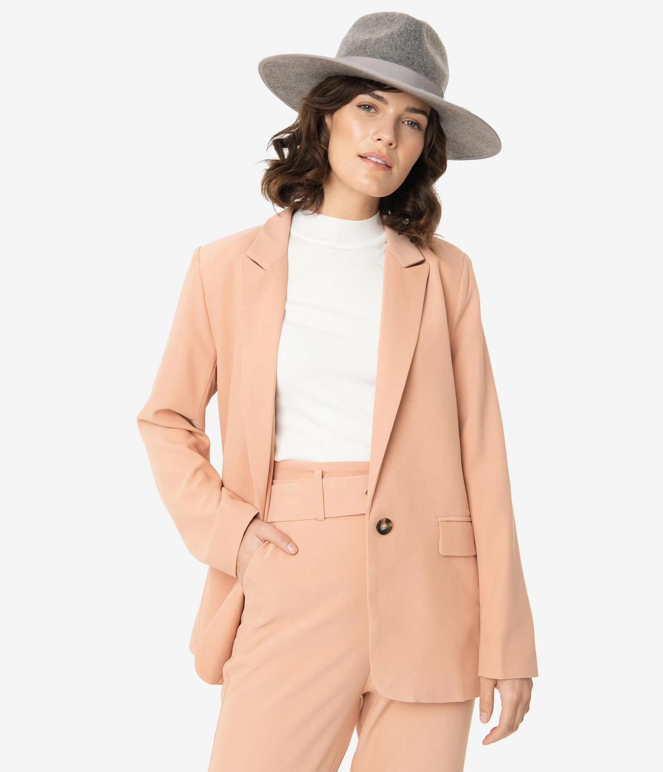 Peach Long Sleeve Button Front Blazer