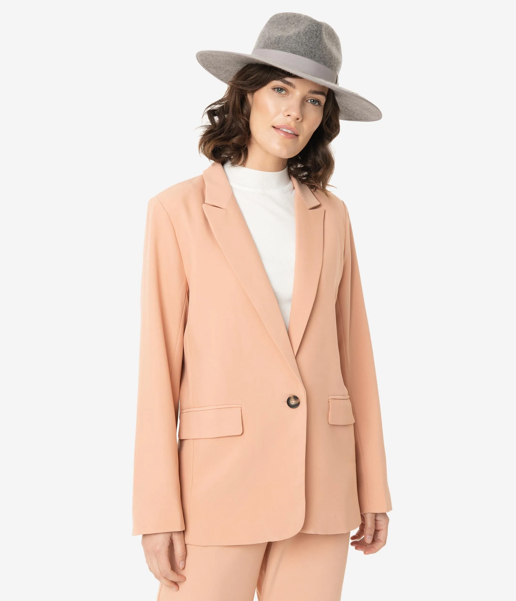 Peach Long Sleeve Button Front Blazer