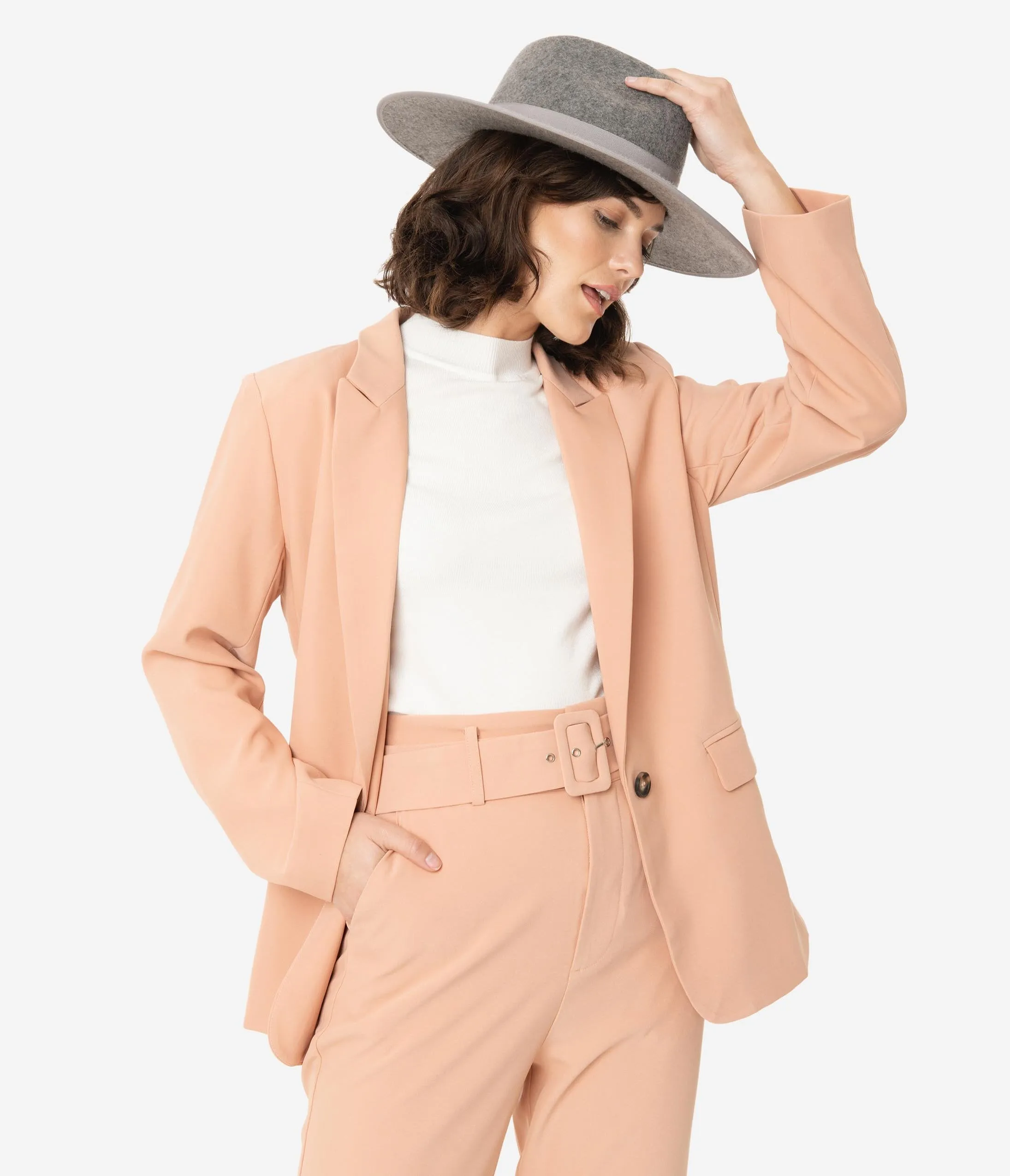 Peach Long Sleeve Button Front Blazer