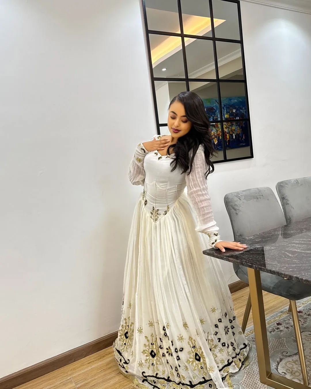 Radiant Corset Habesha Dress: with Black and Golden Embroidery Traditional Ethiopian Dress Simple Habesha Kemis