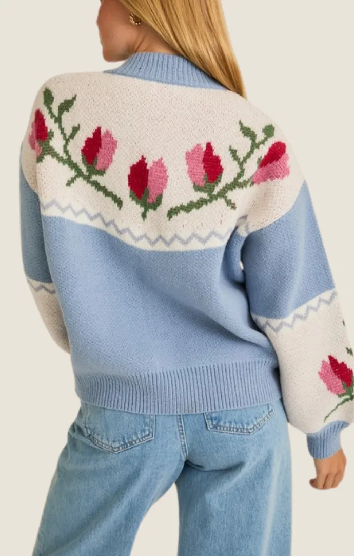 Rose Blue Floral Cardigan