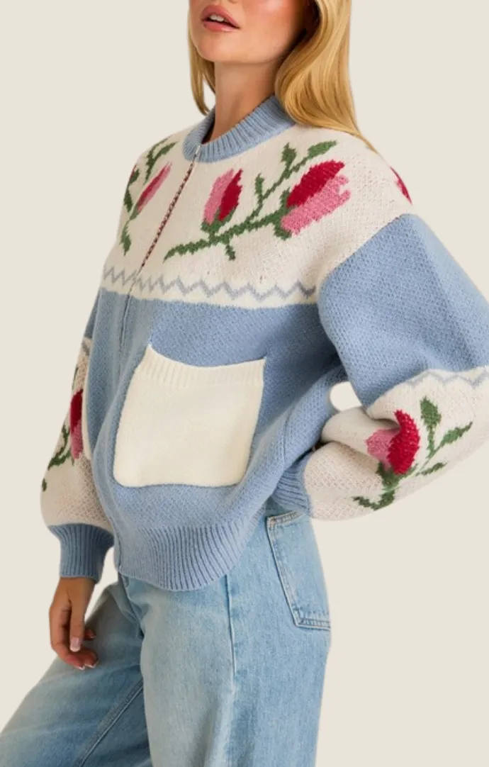 Rose Blue Floral Cardigan