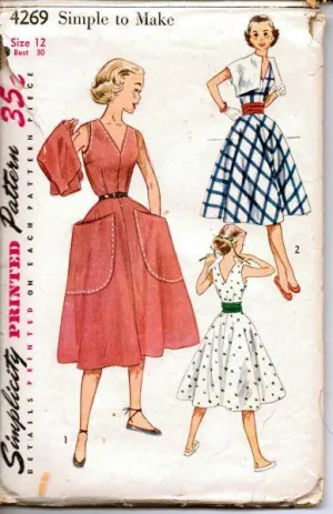 Simplicity 4269 Vintage 1950's Sewing Pattern Rockabilly Party Dress Flared Cummerbund Bolero Teen Simplicity 4269 Vintage 1950's Sewing Pattern Rockabilly Party Dress Flared Cummerbund Bolero Teen