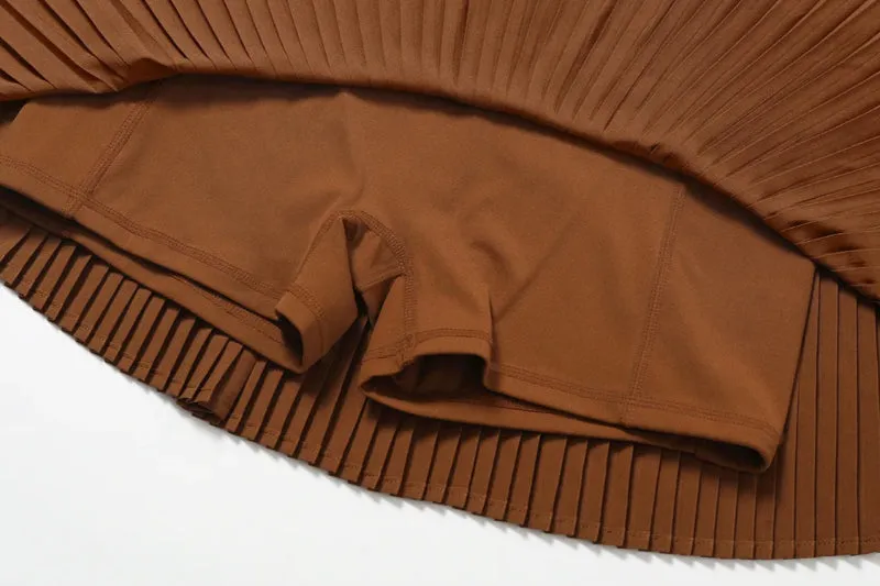 Solid Color Stretchy Sleeveless Top And Pleated Mini Skirt Set