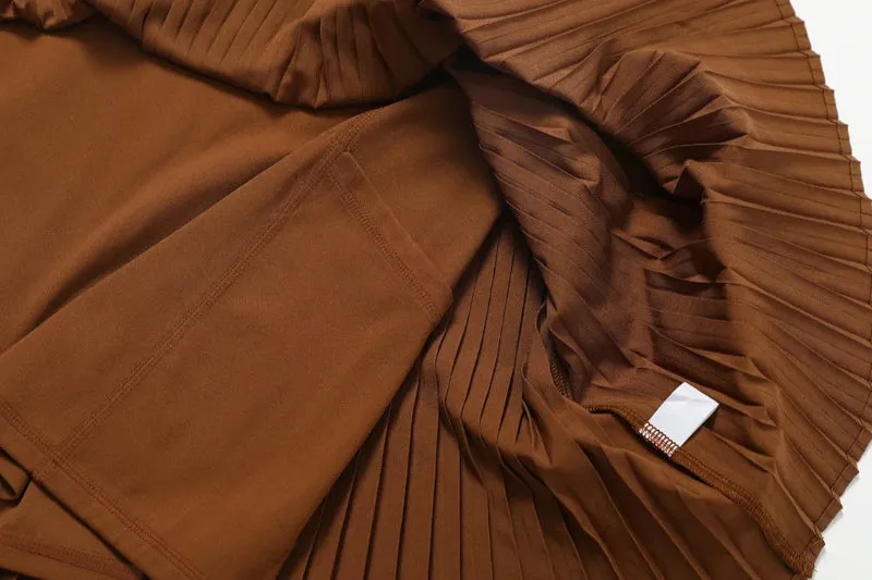 Solid Color Stretchy Sleeveless Top And Pleated Mini Skirt Set