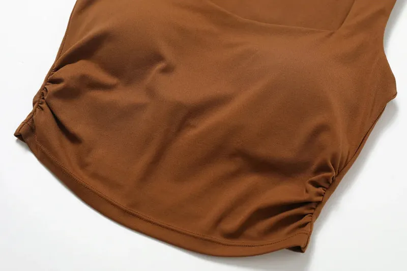 Solid Color Stretchy Sleeveless Top And Pleated Mini Skirt Set