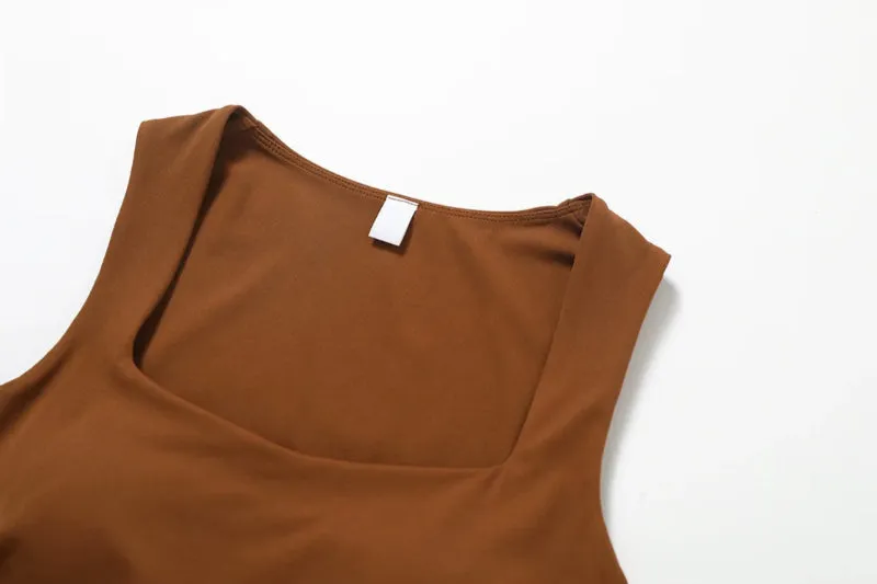 Solid Color Stretchy Sleeveless Top And Pleated Mini Skirt Set