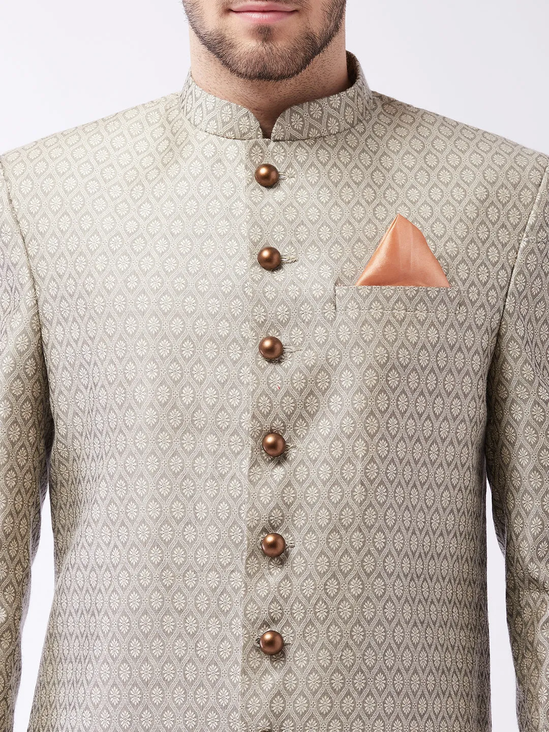 VASTRAMAY Beige Silk Blend Sherwani