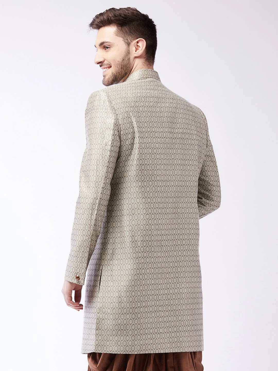 VASTRAMAY Beige Silk Blend Sherwani