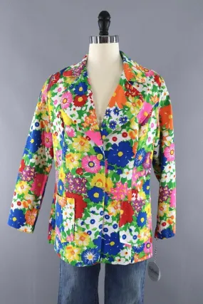 Vintage 1960s Floral Print Blazer Jacket