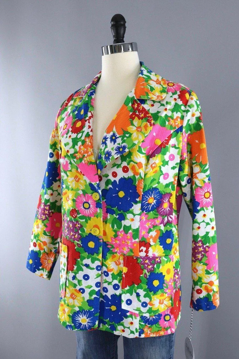 Vintage 1960s Floral Print Blazer Jacket