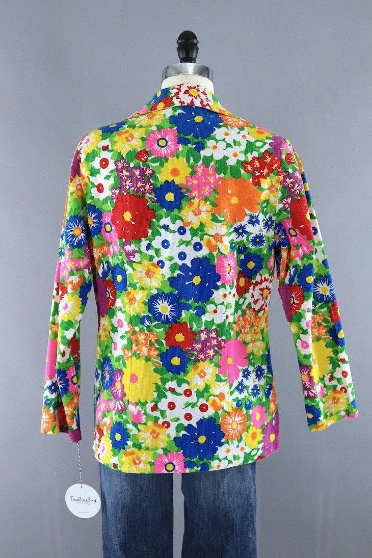 Vintage 1960s Floral Print Blazer Jacket