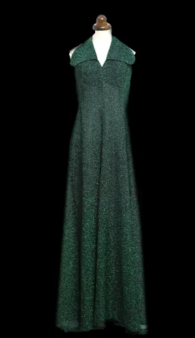 Vintage 1970s Emerald Green Lurex Maxi Dress Vintage 1970s Emerald Green Lurex Maxi Dress